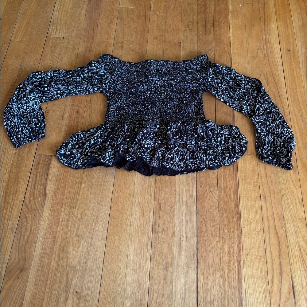 Japna Black and White Smocked Blouse